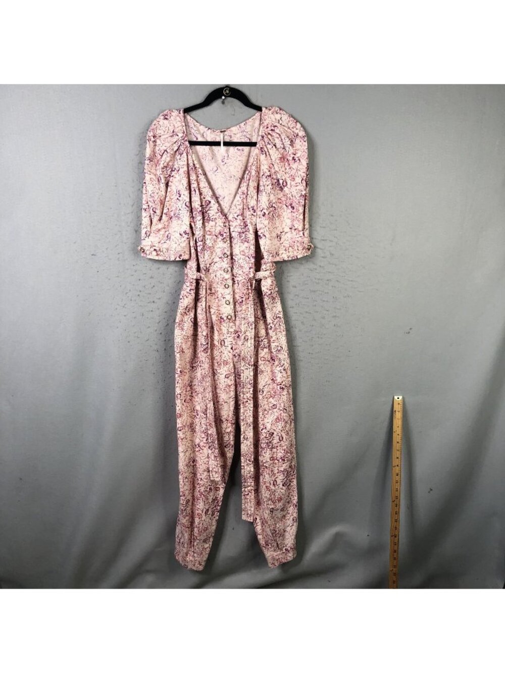 Free People Jumpsuit Womens 10 Pink Floral Feminine Festival Statement Boho